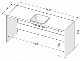 Dugi radni pult od iverala s inox sudoperom, centralni
