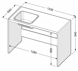 Kratki radni pult od iverala s inox sudoperom, lijevi